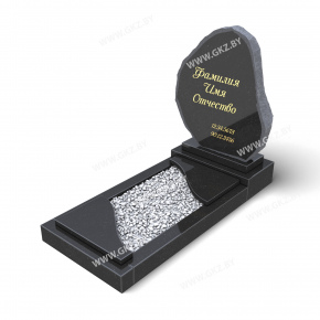 Памятник из черного гранита в виде скалы с необработанными краями и фигурным цветником, модель ОК-20